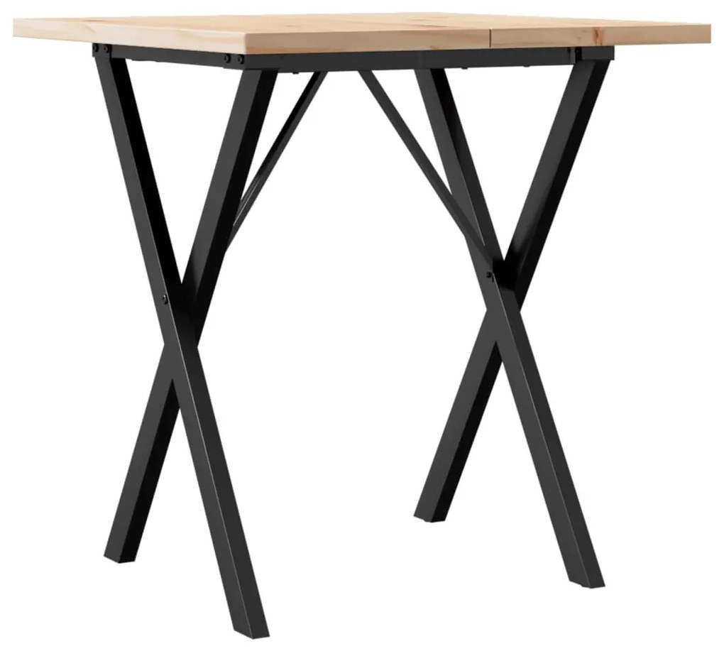 tömör fenyőfa és öntöttvas étkezőasztal X-vázzal 70x70x75,5 cm