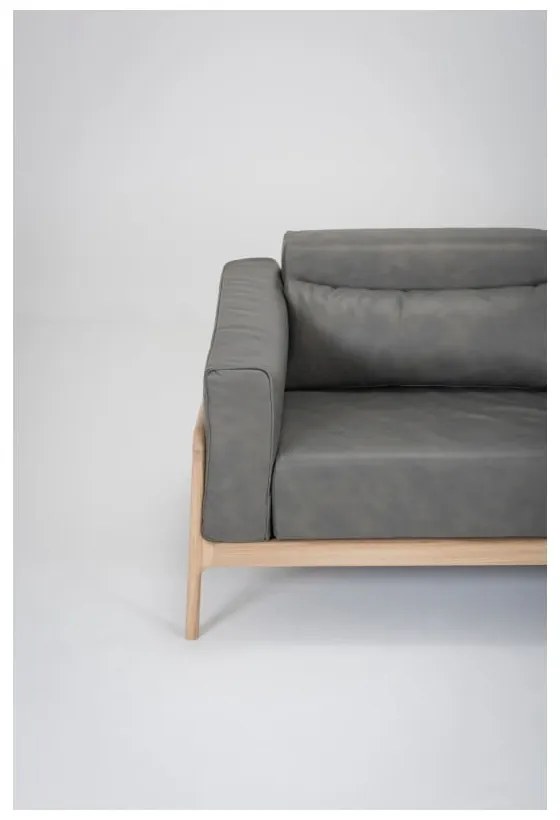 Fawn szürke kanapé bivalybőrből, tömör tölgyfa szerkezettel, 180 cm - Gazzda