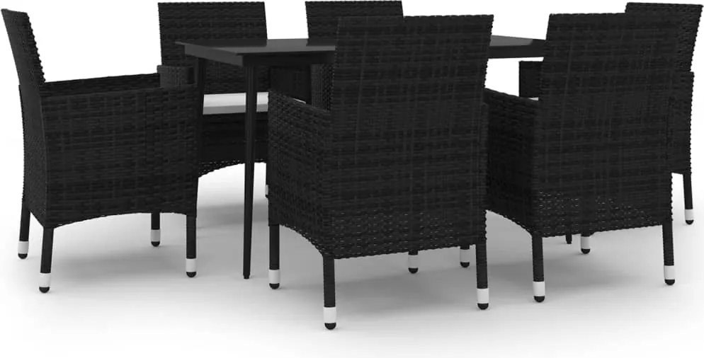vidaXL 7 részes polyrattan és üveg kerti étkezőgarnitúra párnákkal