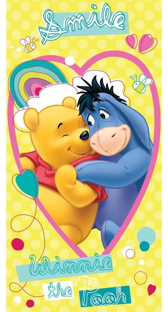 Sárga pamut gyerek fürdőlepedő 70x140 cm Winnie the Pooh "Smile" – Jerry Fabrics