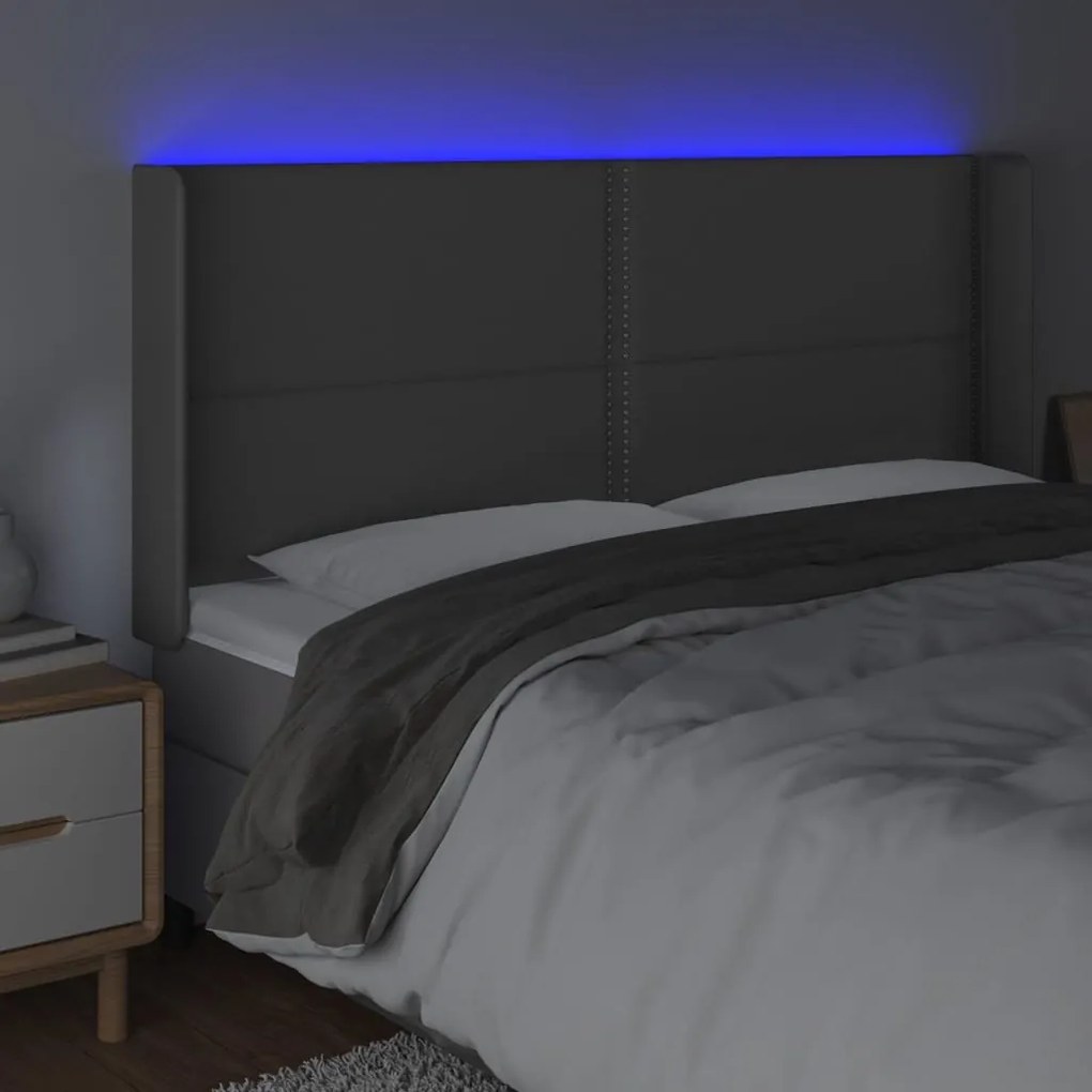 szürke műbőr LED-es fejtámla 183x16x118/128 cm