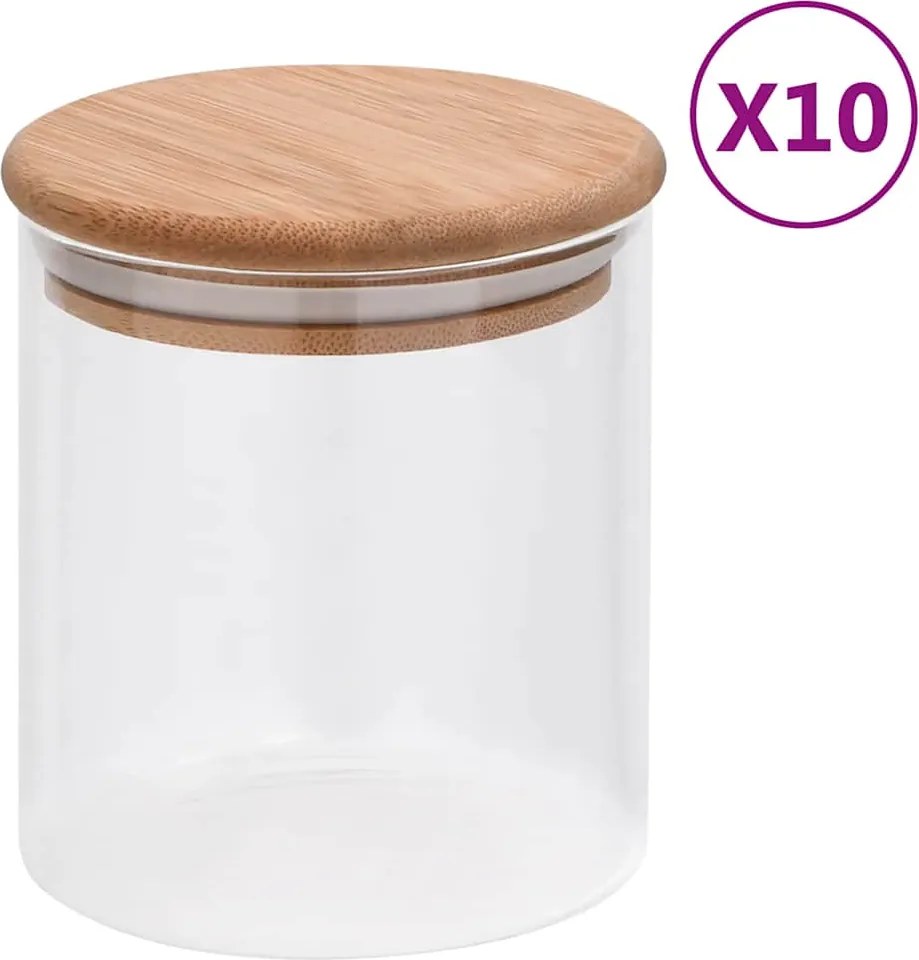 vidaXL 10 db üvegedény bambuszfedéllel 600 ml