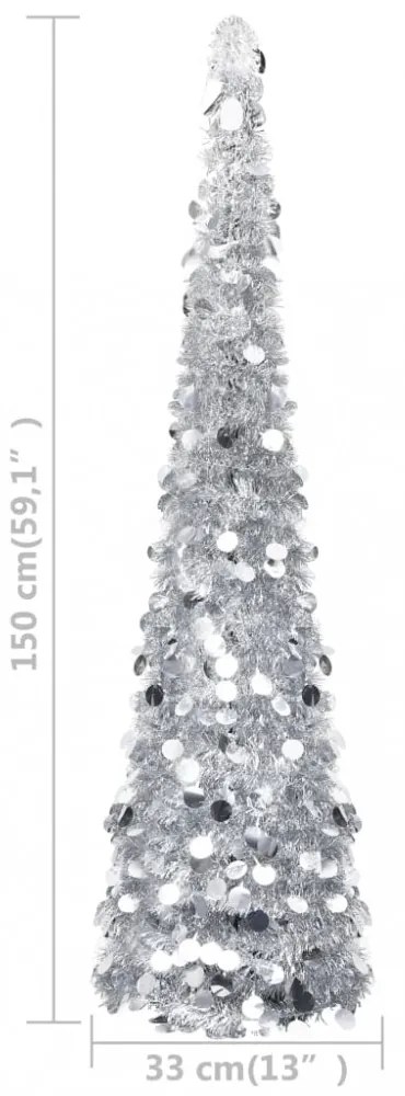 ezüstszínű pop-up PET műkarácsonyfa 150 cm