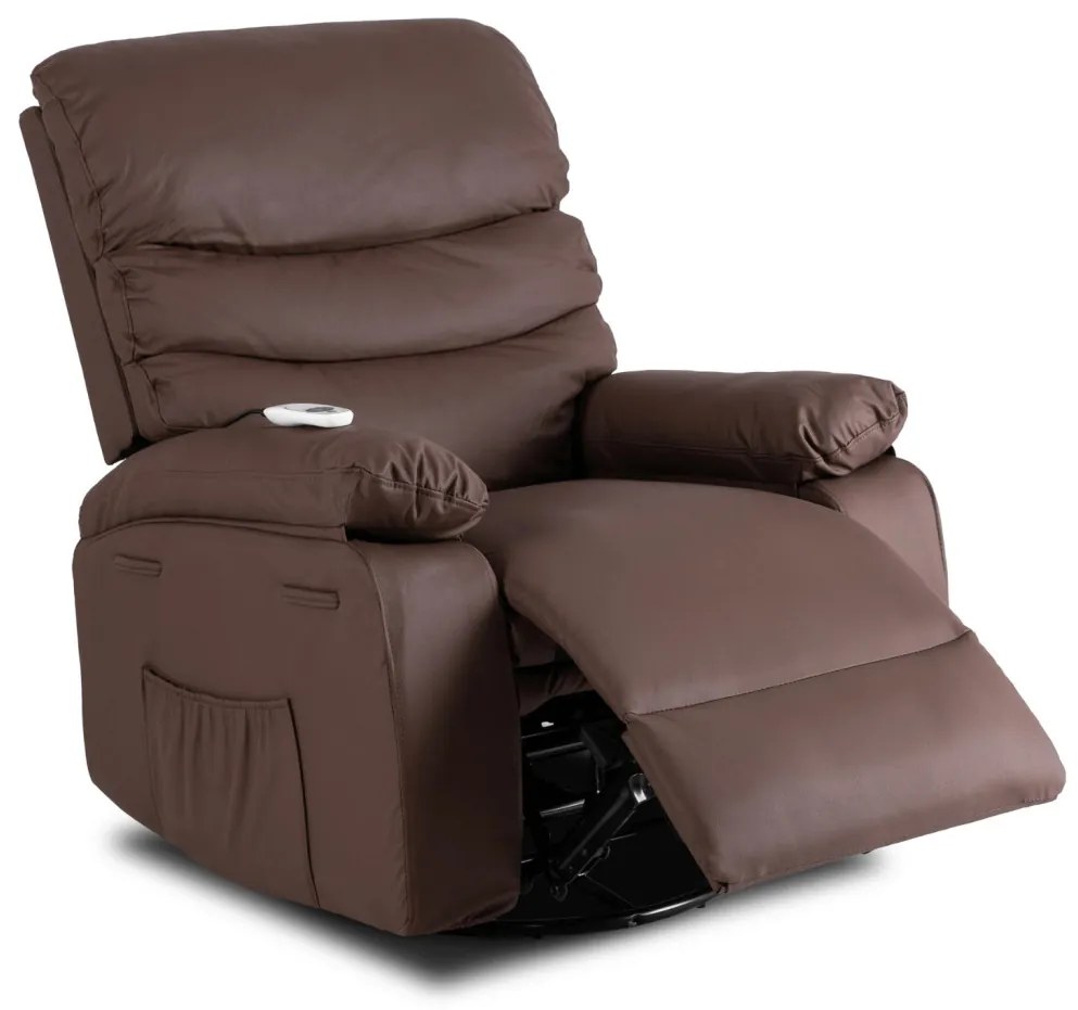 Fotel Rozkładany Masujący BRUCE z Funkcją Kołyski Brązowy Ekoskóra