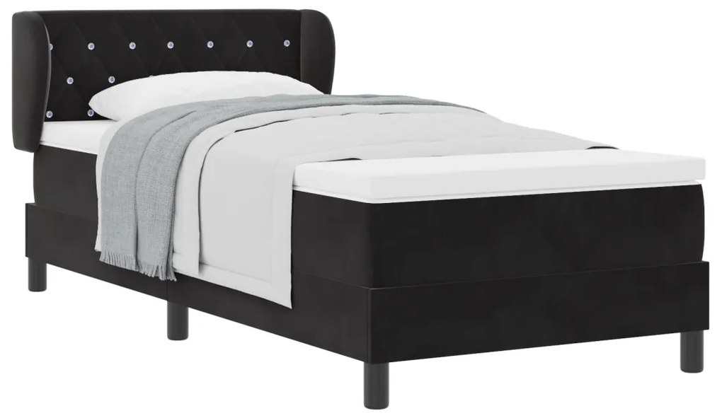 Boxspring Ágy Matracokkal Fekete 90x200 cm Bársony