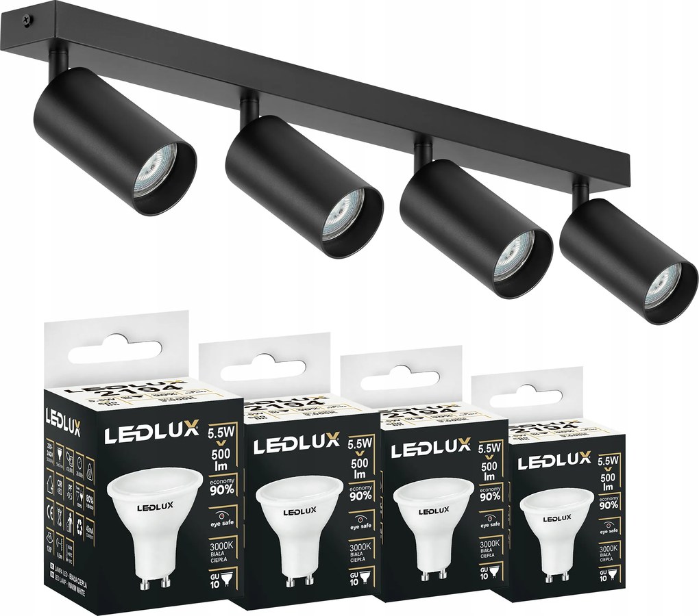 Mennyezeti lámpa szett sín halogén spot lámpatest 4x GU10 5,5W