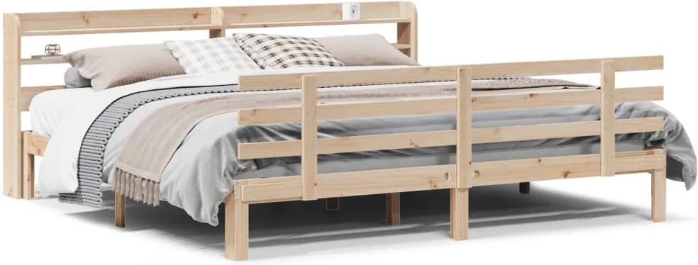 vidaXL tömör fenyőfa ágykeret fejtámlával 200 x 200 cm