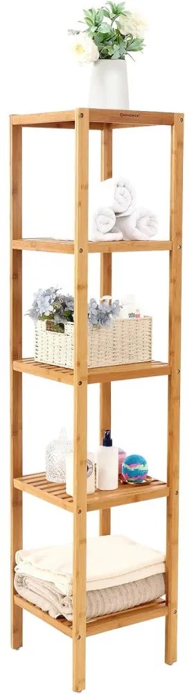 Bambusz polc fürdőszobába, konyhába, 5 szintes 33x33x146cm