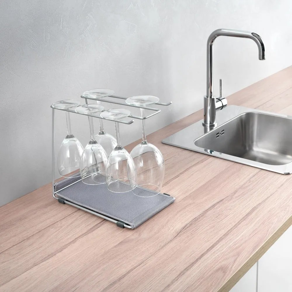 Ezüstszínű acél borospohár tartó Calix – Metaltex