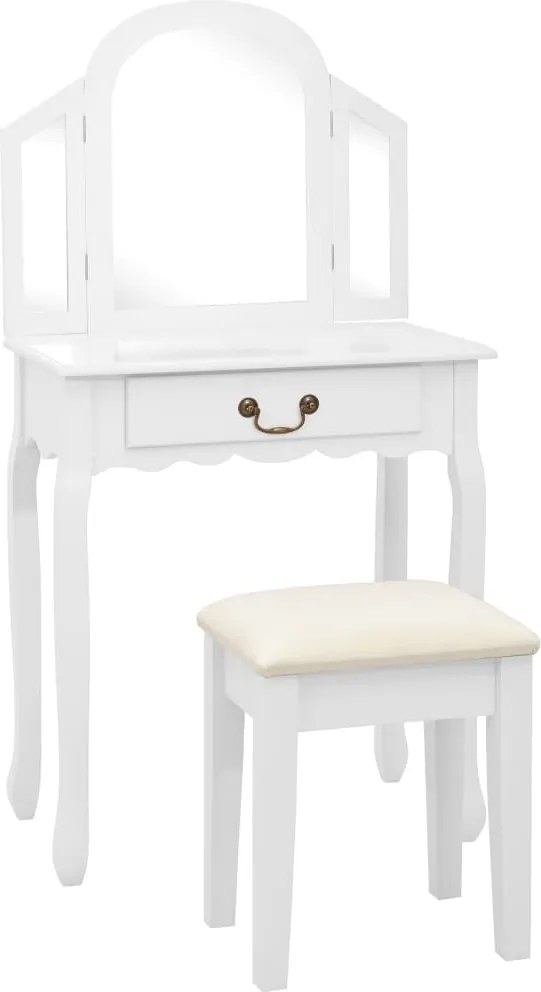 vidaXL fehér császárfa MDF fésülködőasztal ülőkével 65x36x128 cm
