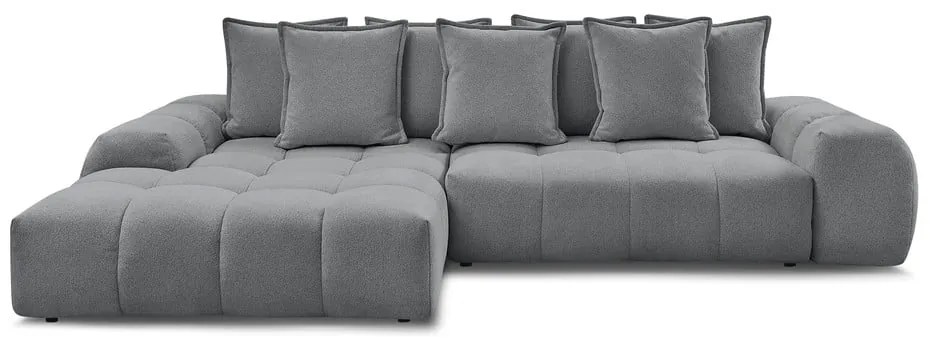 Sötétszürke zsenília kinyitható-tárolóhelyes sarokkanapé (bal oldali-heverő résszel) Everest – Bobochic Paris