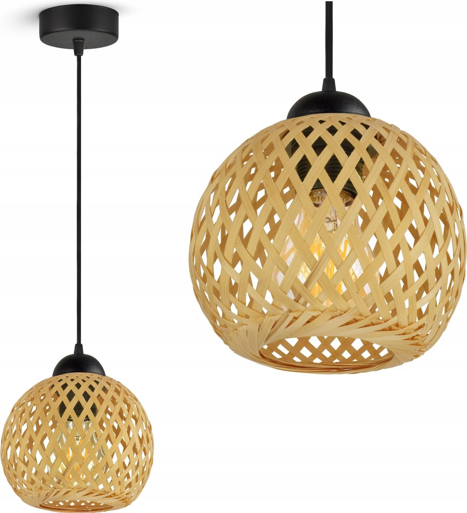 Mennyezeti Lámpa Függő Bambusz Fonott Boho Természetes 584-EZ1 Led Fekete