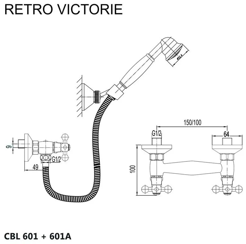 Mereo Mereo, Fali zuhanycsaptelep, Retro Victoria, tartozékokkal, króm, MER-CBL601A