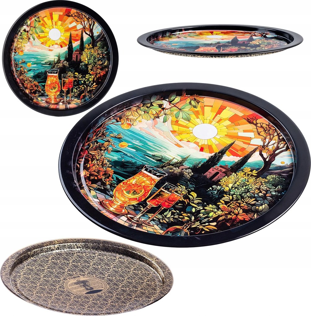 Dekorációs Tálca Tálaló Tálca Fém Kerek Nagy Koktél 32,5 cm