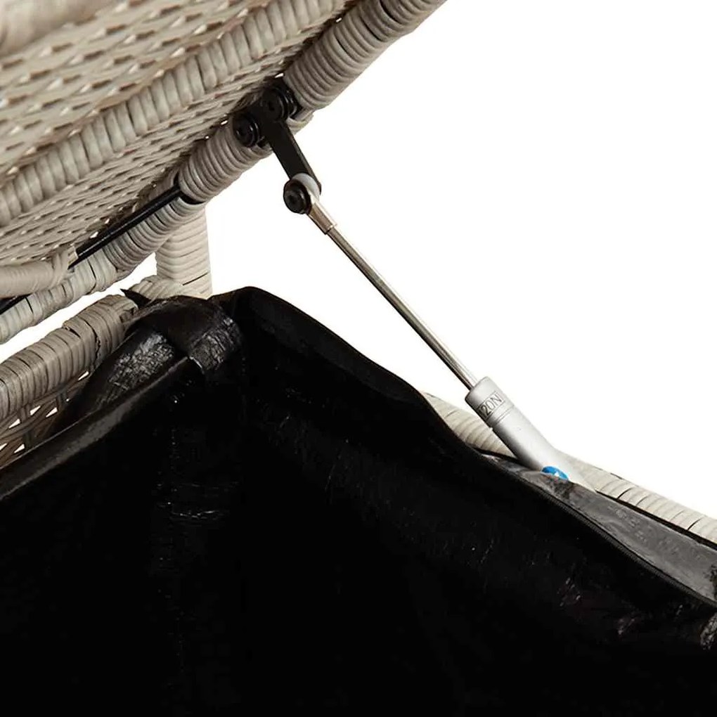 világosszürke polyrattan kerti tárolópad párnával