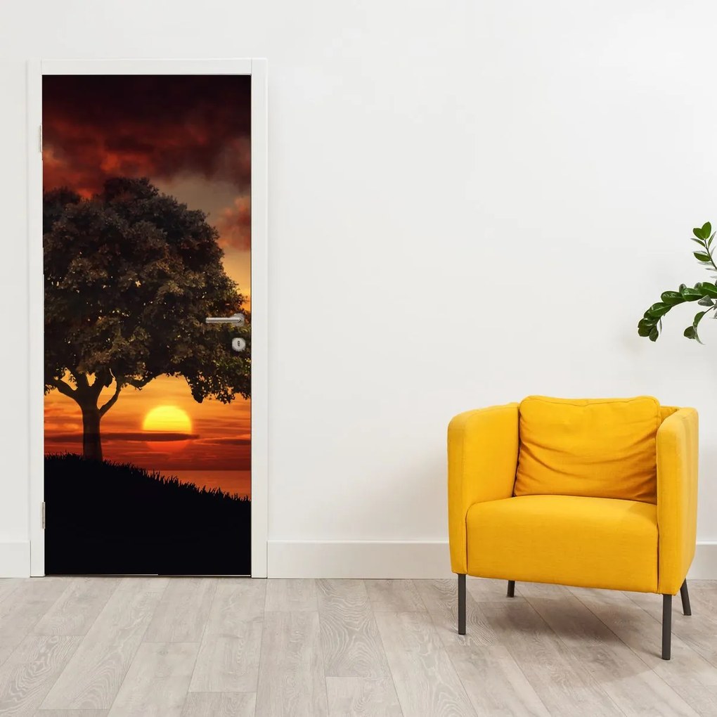 Fotótapéta ajtóra - Fa naplementével (95x205cm)