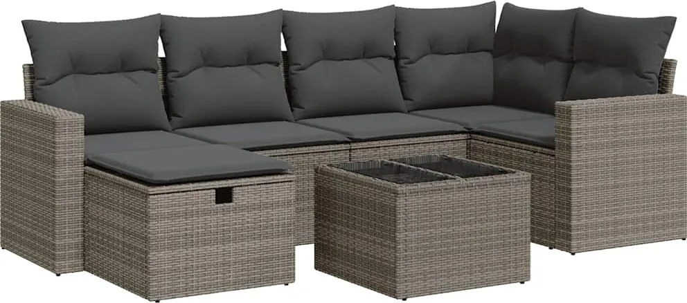 vidaXL 7 részes szürke polyrattan kerti ülőgarnitúra párnákkal