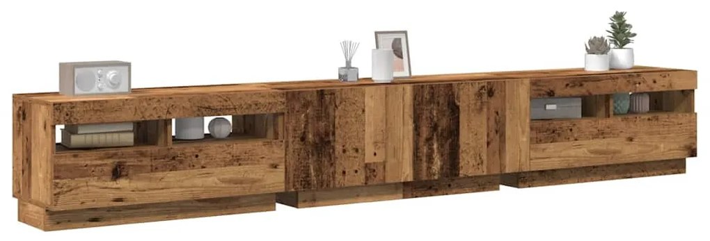 antik fa színű szerelt fa TV-szekrény LED-ekkel 260x35x40 cm