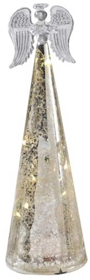 LED-es üveg angyal 29 cm ezüst színű karácsonyi dekoráció