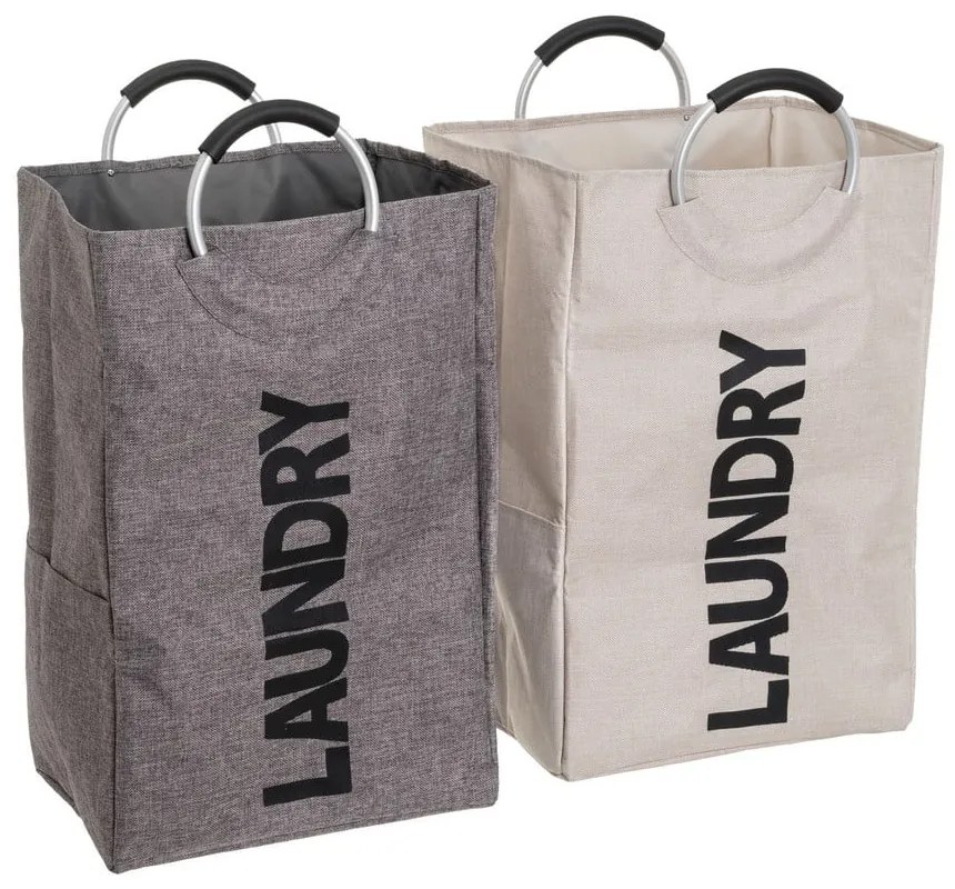 Szürke-bézs textil szennyeskosár szett 2 db-os – Casa Selección