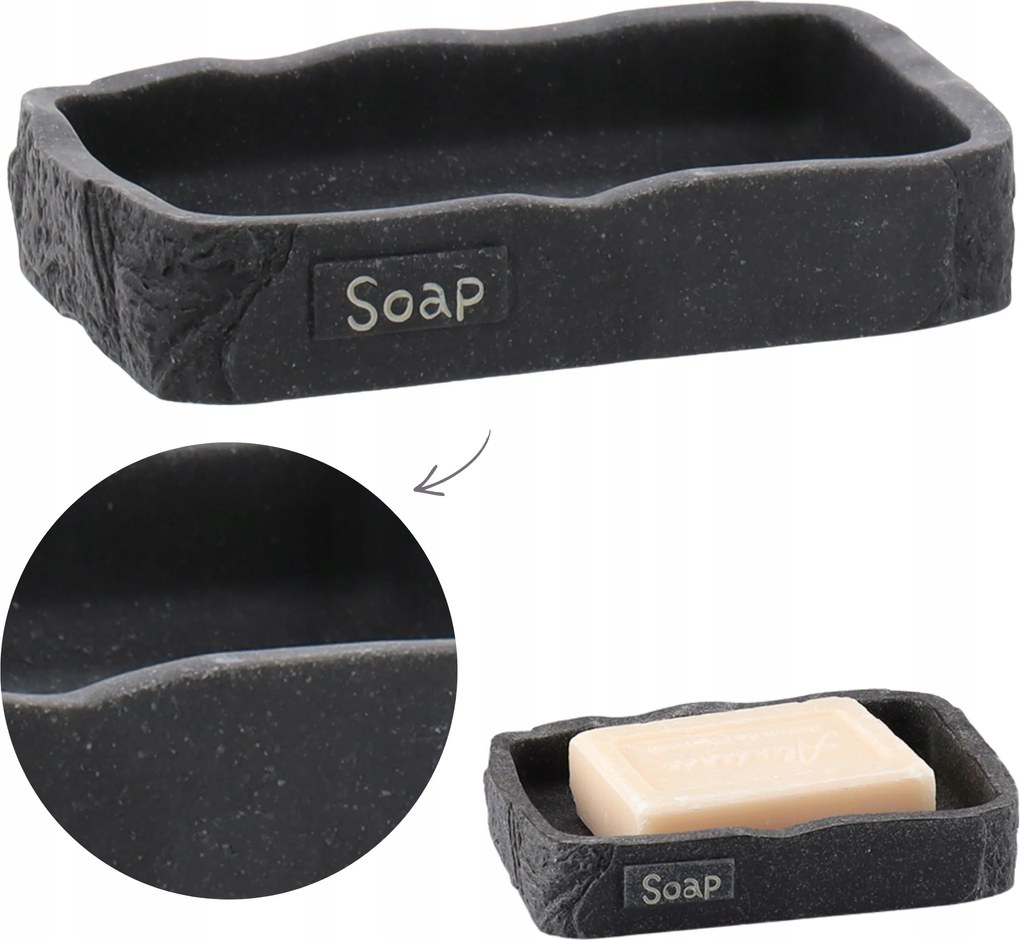 Fekete Fürdőszobai Szappantartó Dekoratív szabadon álló modern kőhatású