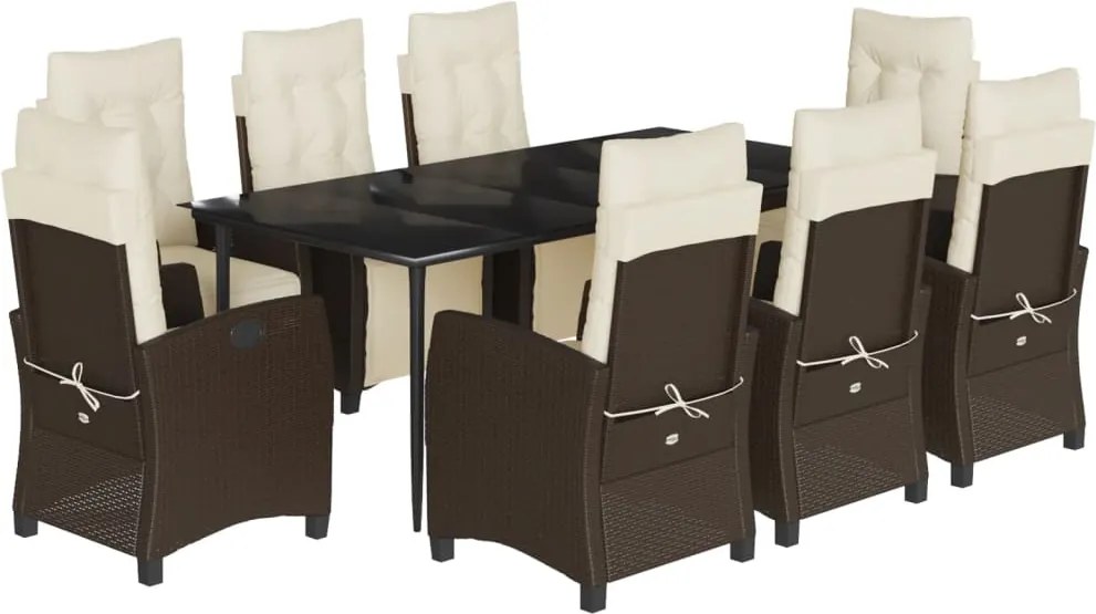 vidaXL 9-részes barna polyrattan kerti étkezőgarnitúra párnákkal