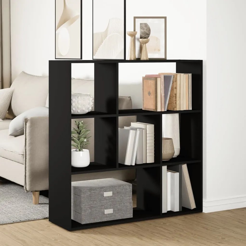 fekete szerelt fa térelválasztó könyvespolc 102x29x103,5 cm