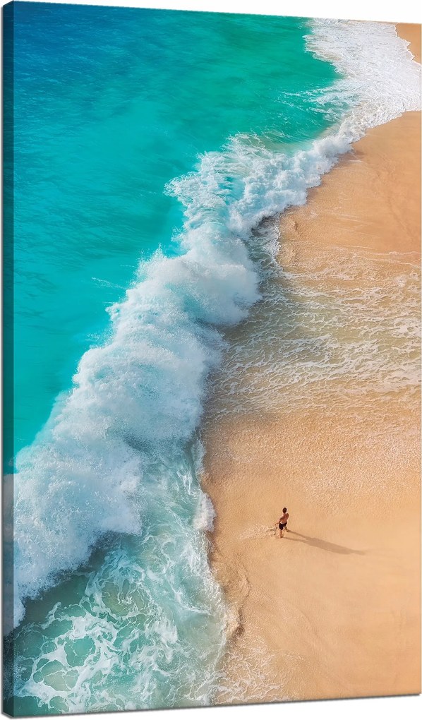 Vászonkép Férfi a tengerparton Hullámok Víz Nap 70x120 cm