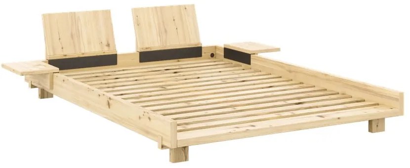 Natúr színű borovi fenyő franciaágy ágyráccsal 140x200 cm Social Bed – Karup Design