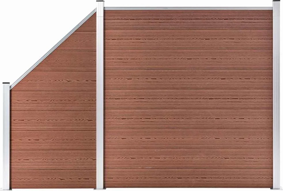 vidaXL 1 négyszögletes és 1 ferde barna WPC kerítéselem 273 x 186 cm