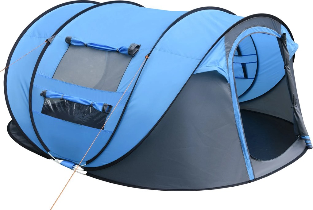 Outsunny Pop-Up Kemping Sátor 4-5 Fő Részére, Azonnali Kemping Sátor Ablakokkal, Zsebekkel és Vízálló UV Védelemmel, Hordtáska 263,5x220x123 cm Kék |