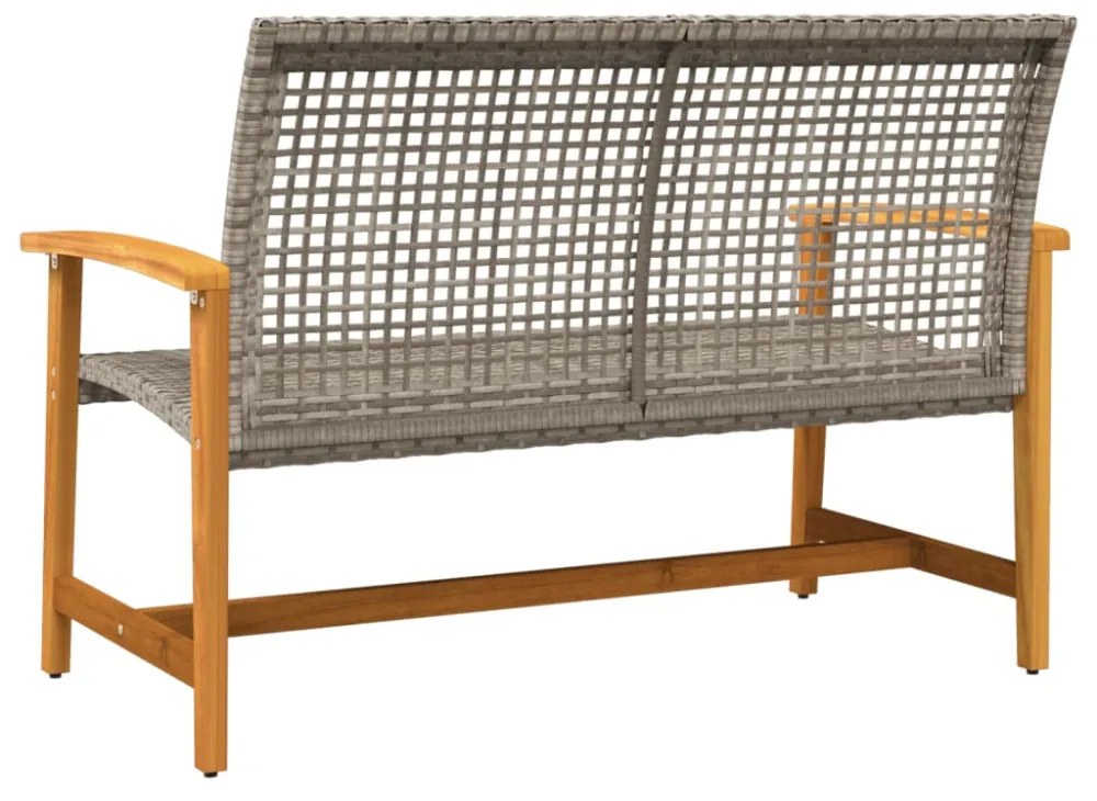 szürke polyrattan és akácfa kerti pad 112 cm