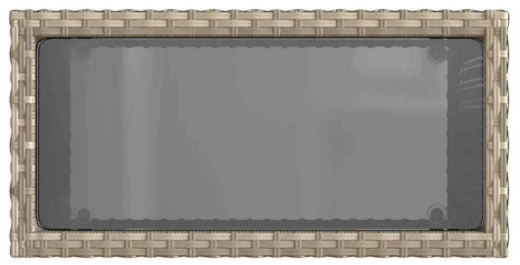 világosszürke polyrattan kerti kisasztal üveg lappal58x27,5x55cm