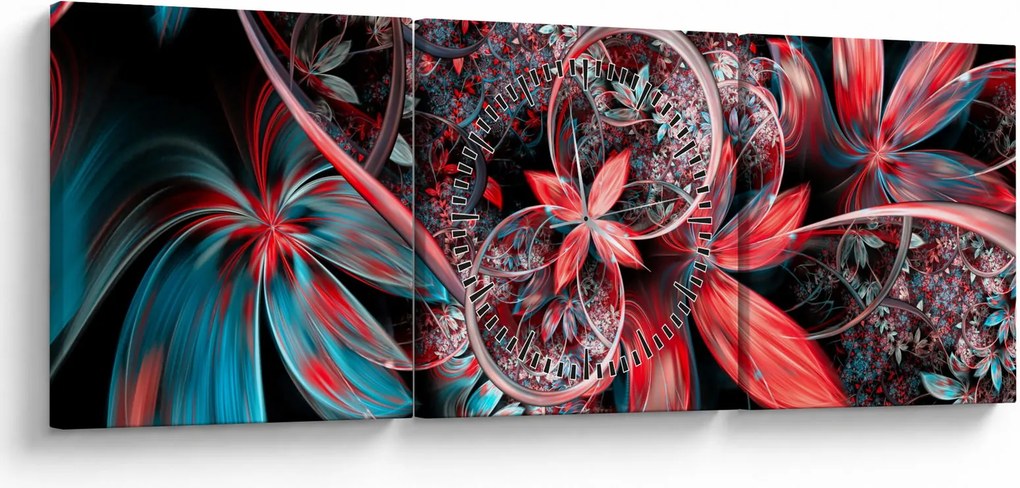 Absztrakt képek egzotikus virágok (órával) (90x30 cm)