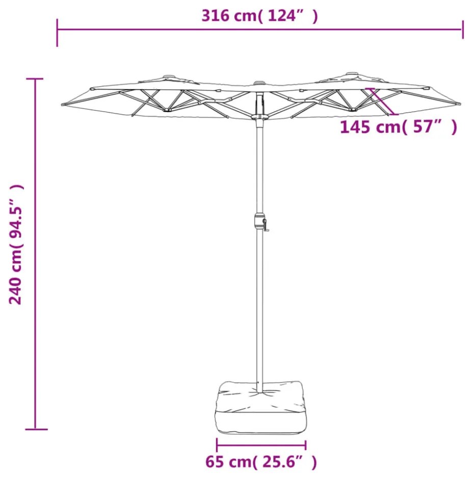 tópszínű dupla tetős napernyő LED-ekkel 316x240 cm