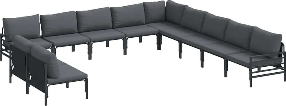 vidaXL Kerti Kanapé Szett párnával 11 pcs Fekete Acél