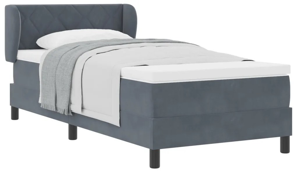 Boxspring ágy matraccal sötét szürke 100x200 cm bársony