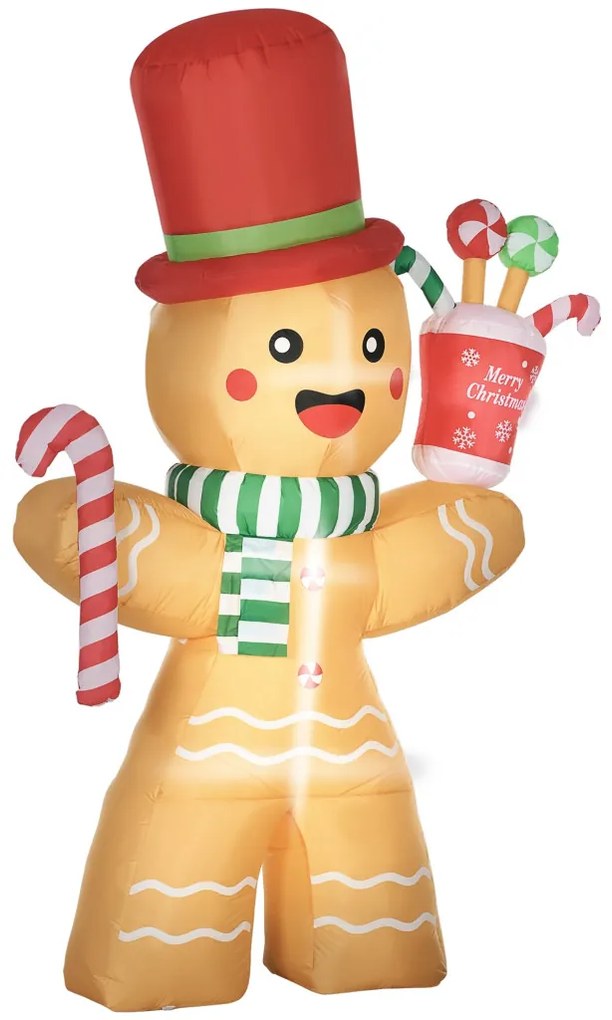 Önfelfújó mézeskalács figura kalapban, LED világítással, felfújóval, 235cm magas