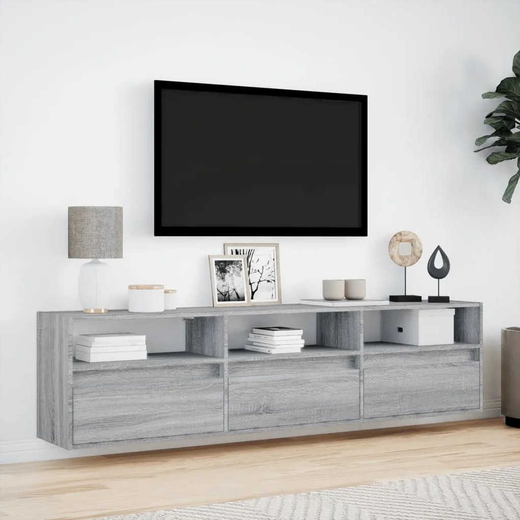 szürke sonoma színű fali TV-szekrény LED-del 180 x 31 x 45 cm