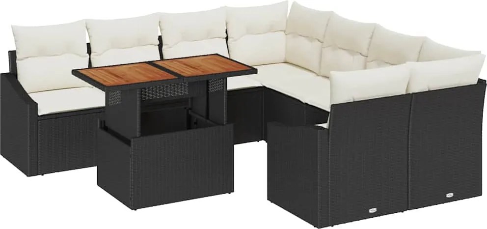 vidaXL Kert étkező szett párnával Fekete és Krém 100 x 55 x 73 cm