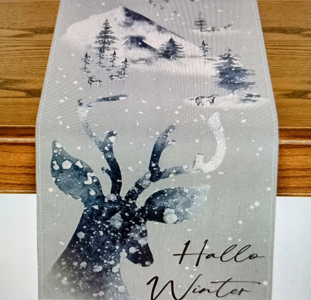 Karácsonyi asztalterítő textil téli dekoráció 40 x 300 cm