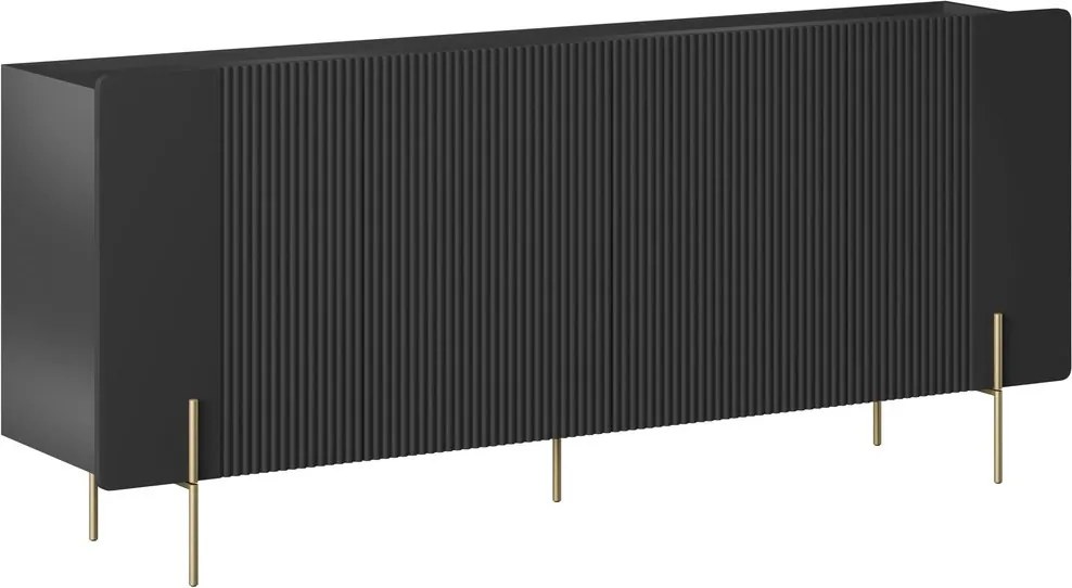 Malmi négyajtós komód 200 cm - matt fekete / arany lábak
