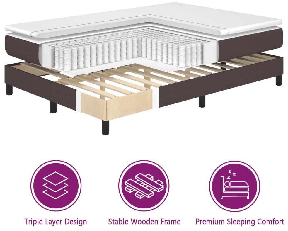 vidaXL Boxspring Ágy Mattal Sötétbarna 140x190 cm Szövet