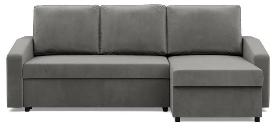 Zeus sarokkanapé, 2 ágyneműtartóval, döntött kartámasz, bársony, univerzális oldal, hab töltet, világosszürke