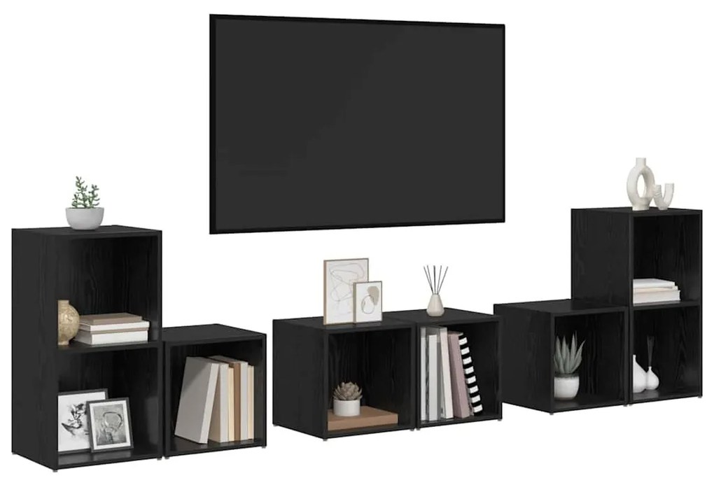 TV Szekrény Szett 6 pcs Fekete tölgy 37 x 35 x 72 cm Faanyag
