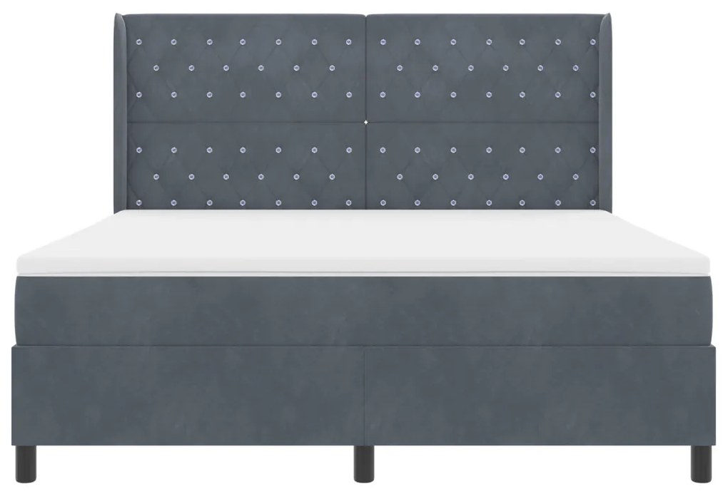 Boxspring Ágy Mattal Sötétszürke 180x200 cm Bársony