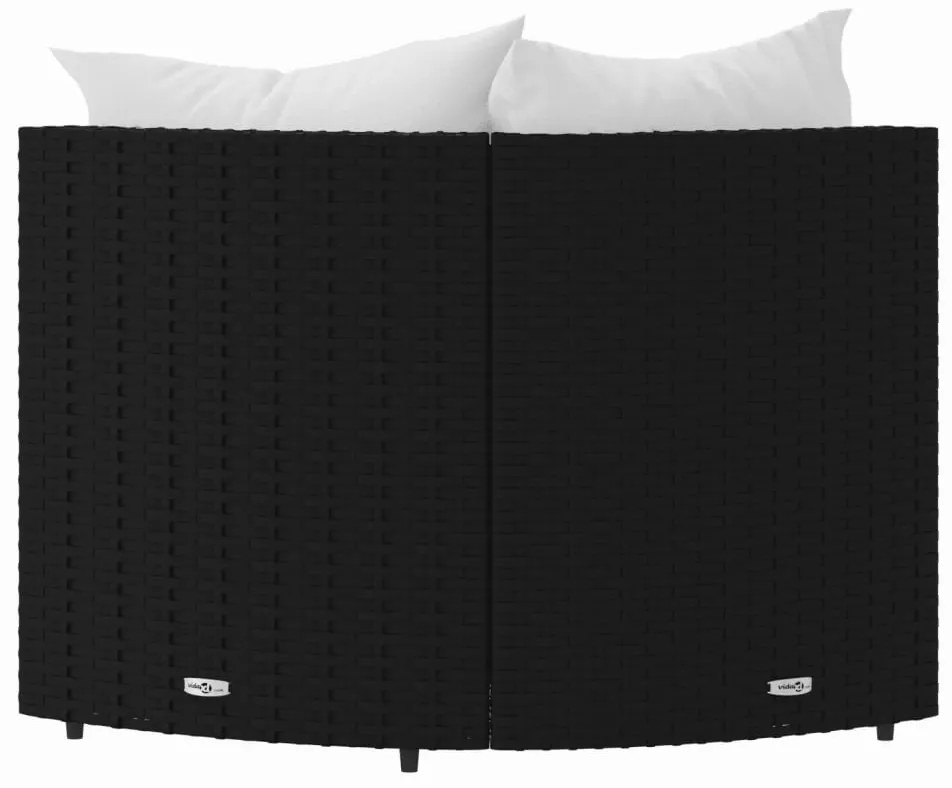 2 db fekete polyrattan kerti sarokkanapé párnákkal