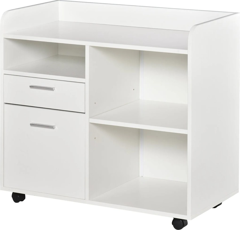 Vinsetto Multifunkciós Nyomtatótartó Irodaikocsis 3 Rekesz 2 Irattartó Fiókkal Állítható Polccal Kerekekkel 2 Féket 80x40x72 cm Fehér | Aosom