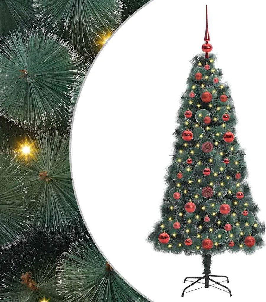 vidaXL Műfenyő világítással és gömbkészlettel Zöld 120 cm PET