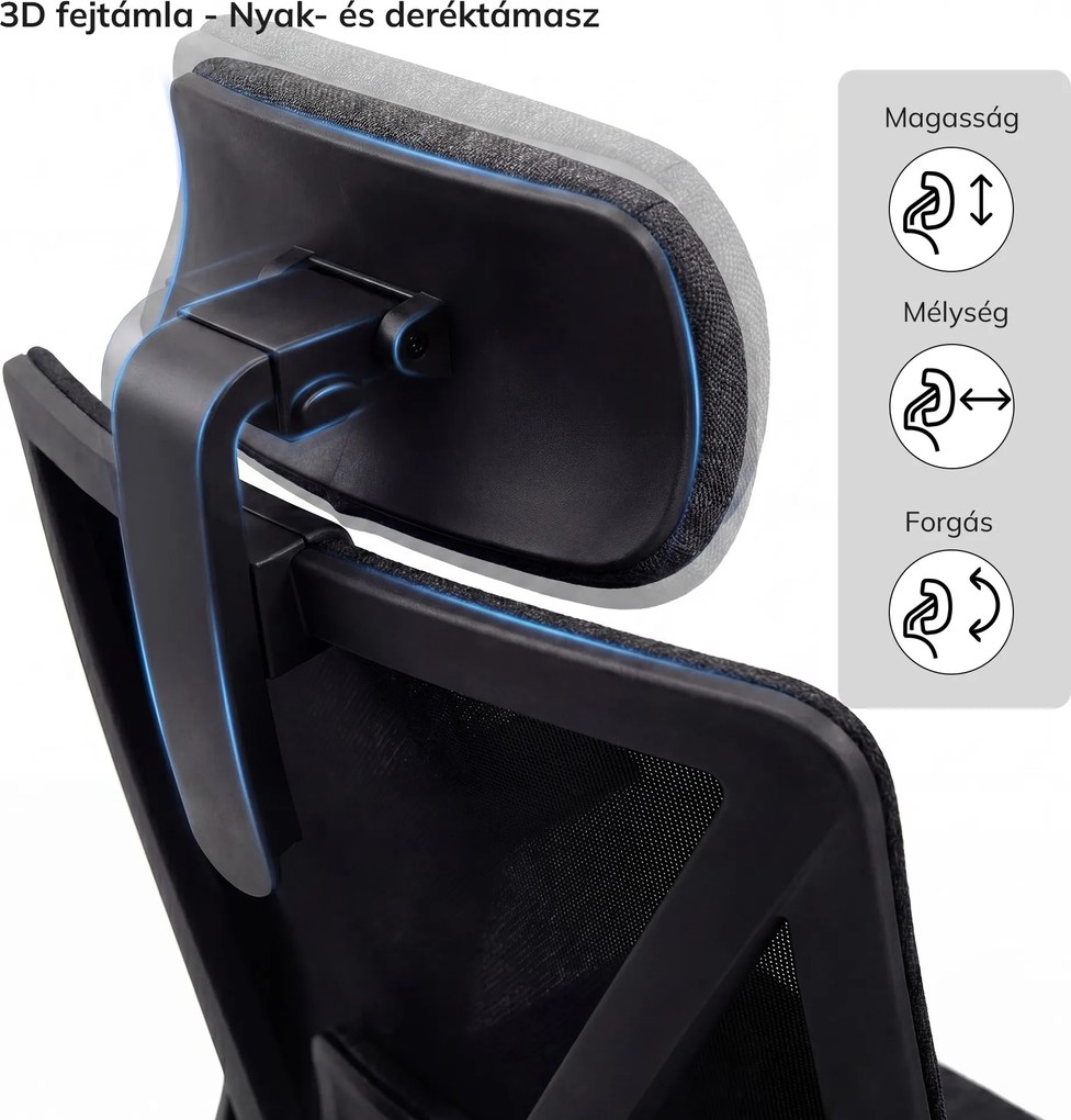 Ergonómikus, forgó irodai szék hálós háttámlával, fekete: VECTOR